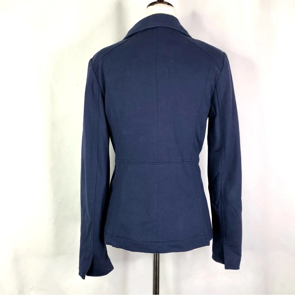 H&M navy blazer double breasted equestrian style jersey knit cotton poly 10